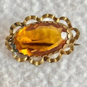 Antique Victorian Gold Tone & Citrine Brooch Pin